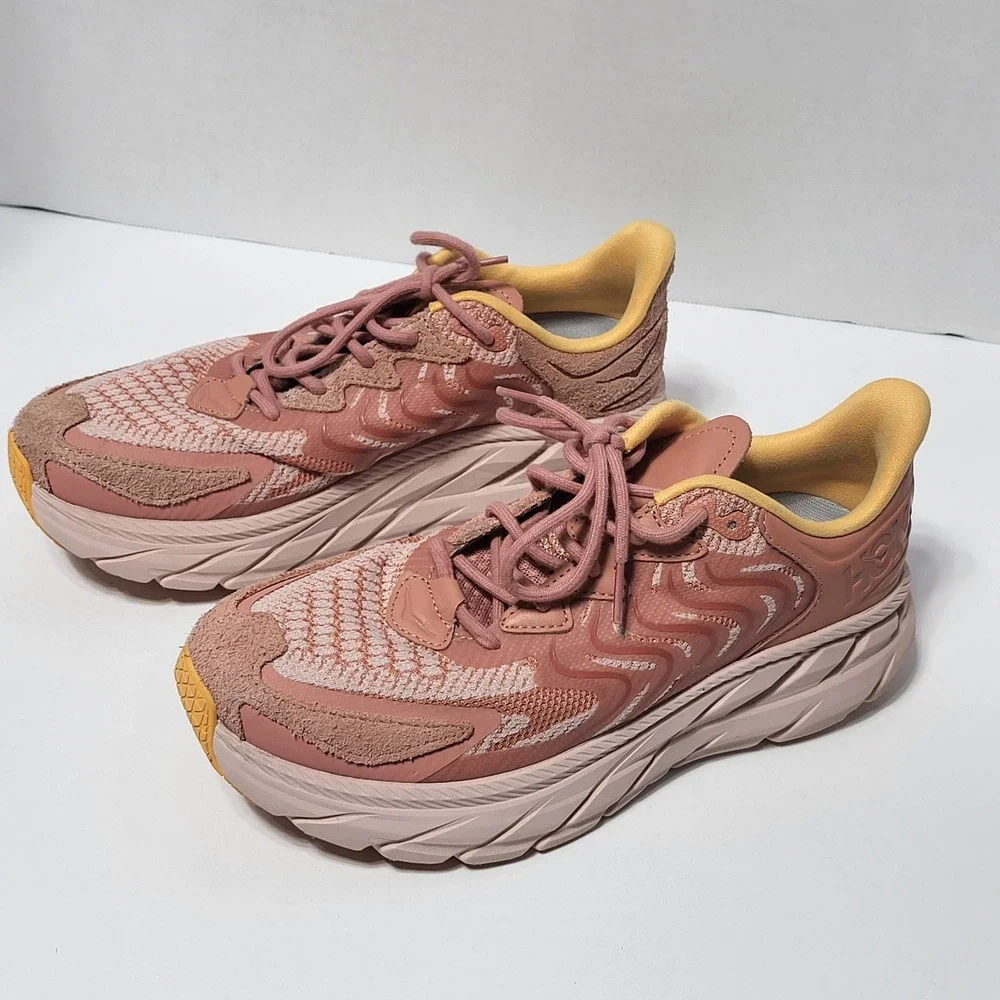 Hoka One One Clifton LS Peach Whip Suede Mesh Sneakers 1141550‎ EPWP Womens 9.5